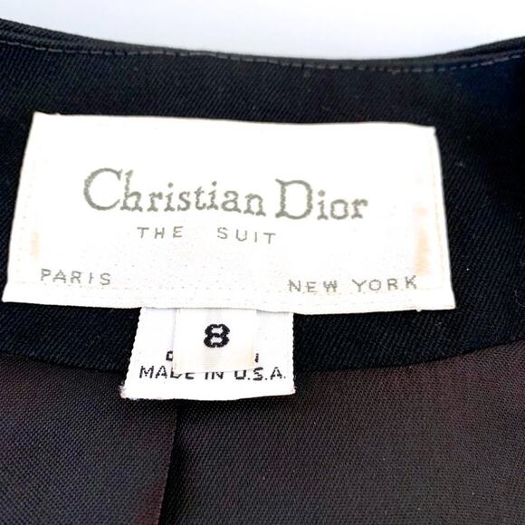 Dior Vintage Fitted Cropped Wool Button Down Padded Blazer Jacket Black US 8 - Picture 12 of 16